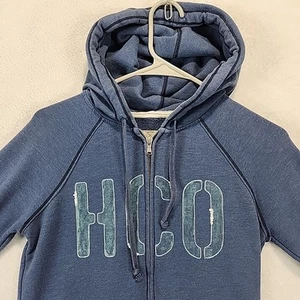 Hollister Hoodie Sweatshirt Womens Large Blue Hoodie Y2K Cali Logo Beach Grunge - Picture 1 of 15