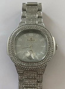 Charles Raymond Silver Tone Watch Bling Wristwatch Hip Hop-New Battery - Picture 1 of 5