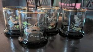 4 Vintage Ned Smith Smoky Whiskey Glasses - Grouse Sora Turkey Woodcock - Picture 1 of 8