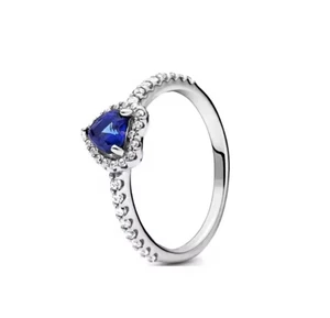 Anello cuore elevato gemma zirconi zaffiro blu scintillante originale argento sterling misura 6 - Foto 1 di 23