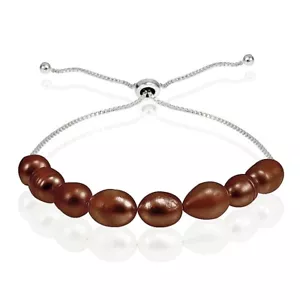 Sterling Silver Brown Freshwater Cultured Pearl Adjustable Bracelet - Picture 1 of 3