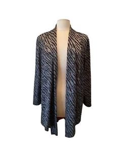 Chicos Black Silver Animal Print Womens Sz 3 XL Open Front Jacket Long Sleeve - Picture 1 of 10