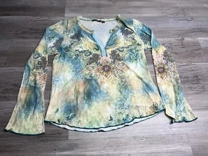 Apt 9 Tunika Top Damen Gr. L grün blau Fee skurril Blumen Cottagecore Glitzer - Bild 1 von 8