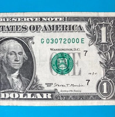 March 7, 2000 / 3 July 2000 (G 03072000 E) BIRTHDAY Note $1 One Dollar Bill - Image 1 of 4