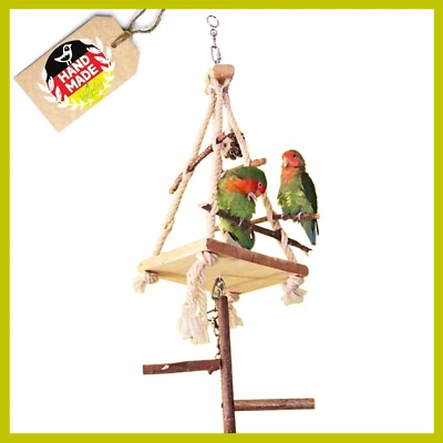 VOGELGALERIA Vogelspielplatz für Wellensittich Vogelzubehör Naturholz 70cm Vogelspielzeug