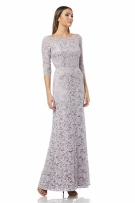 JS COLLECTIONS Dusty Lavender Purple Lace 3/4 Sleeve A-Line Maxi Gown Dress 8 M - Image 1 of 2