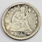 1853 P Philadelphia Mint Seated Liberty Quarter 25c Old 90% Silver Coin h450