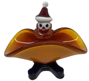 Vintage MCM Murano Orange Santa Claus Art Glass Candy Dish 4.6" X6"X2.75" - Picture 1 of 10