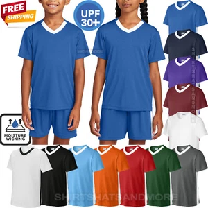 Kids V-Neck Moisture Wicking Color Block Team T-Shirt Youth Child UPF 30+ XS-XL - Picture 1 of 13