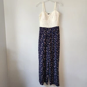 Mono para mujer As U Wish L azul marino floral blanco crochet corpiño boho cottagecore - Imagen 1 de 17