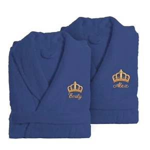 Personalised Bathrobe for Men & Women – Custom Embroidered Crown Dressing Gown - Picture 1 of 28