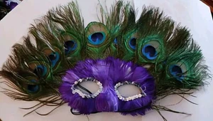 🎉Mysterious Masquerade Ball Mardi Gras Mask Beautiful Sequins & Feathers I - Picture 1 of 6