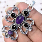 Purple Amethyst, Black Onyx Gemstone Jewelry Cross 925 Sterling Silver Pendant