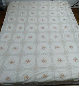 Vintage Bedspread Hand Embroidered Queen Rose Cross Stitch Tablecloth 2.1 x 2.3m - Picture 1 of 14