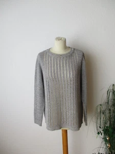Mona Damen Pullover Gr. 42 grau Lochmuster langarm NEU - Bild 1 von 8