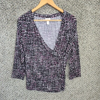 Chicos Top Womens 1 US Medium Purple Surplice Neck Blouse Stretch Ladies - Image 1 of 4