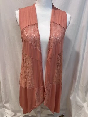 CHALECO LARGO MELOCOTÓN ESTILO BOHO CABLE & GAUGE PARA MUJER CON DETALLES DE ENCAJE MEDIANO Foto 1 de 4