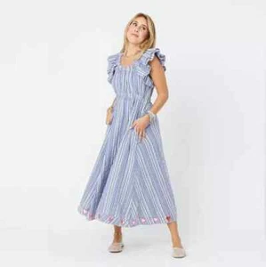 Kerri Rosenthal Tailor Stripe Midi Dress Printed Embroidered Cotton M NEW 270521 - Picture 1 of 11