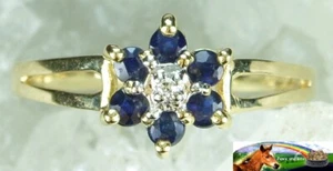 NEW Genuine Solid 9CT Yellow Gold Real Natural Sapphire Diamond Ring  Size L & P - Picture 1 of 5