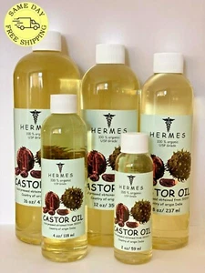 CASTOR OIL by HERMES ORGANIC USP GRADE 100% PURE COLD PRESSED 2 oz - 16 oz - Picture 1 of 6