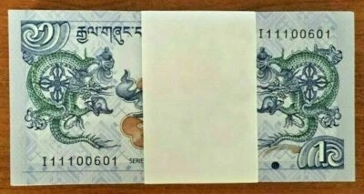 BHUTAN 1 NGULTRUM P-27 2006-2025 x 1000 Pieces Lot UNC Full Brick 10 BUNDLE NOTE - Image 1 of 4