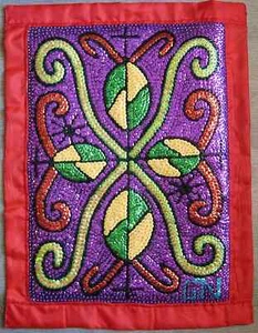 CARREFOUR VODOU FLAG BY RENOWNED FLAG ARTIST FROM HAITI GUISNOL NONCENT 21"H - Picture 1 of 4