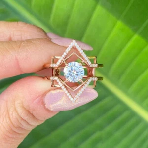 1.60 CT Round Diamond Enhancer Guard Engagement Wrap Ring 14K Rose Gold Finish - Picture 1 of 6