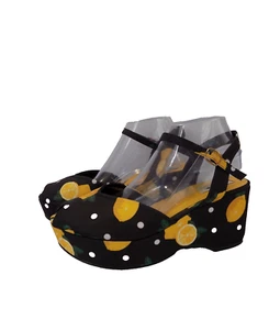 Lulu Hun Wedge Heel Shoes Size 8 Womens Platform Black Yellow Rockabilly Pin Up - Imagen 1 de 14