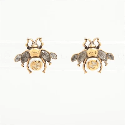 GUCCI Interlocking G Bee Pierced Earrings GP × Rhinestones × Faux Pearl Gold - Image 1 of 4