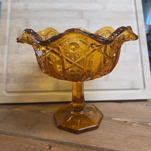 LE Smith Amber Compote, Heritage Quintec Pattern, Mid 1900s, 8-Sided Pedestal - Picture 1 of 6