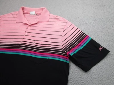 Camisa Polo Hobie De Colección Para Hombres 2XLT Rosa Negra Rayas Bolsillo Arco Iris EE. UU. 90s Foto 1 de 4