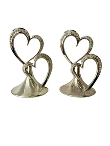 Pair Of Interlocking Double Heart Metal Figurine With Rhinestones - Bild 1 von 5