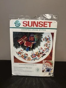 Sunset 1993 Santa's Workshop Tree Skirt Counted Cross Stitch Kit 18347 Christmas - Picture 1 of 9