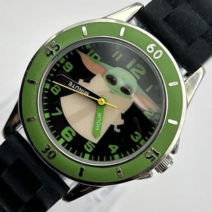 Star Wars Mandalorian Grogu Watch Kids Green & Black Rubber Band NEW BATTERY 6.5 - Picture 1 of 10