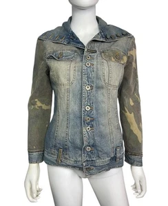 Dolce & Gabbana Vtg Y2K Women's S Blue Denim Camouflage Print Lined Jacket EUC - Picture 1 of 3