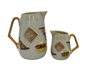VTG 1963 Napcoware Batter & Butter Breakfast Pitchers Waffles Pancakes - Picture 1 of 10