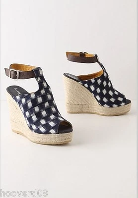 Novo na caixa Anthropologie BETTYE MULLER plataforma cunha de fluxo espadrille Gingham Ikat 39 9 - Imagem 1 de 4