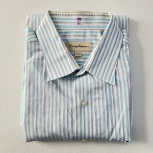 Tommy Bahama Button Up Shirt Mens Size 17.5 / 32-33 Long Sleeve Striped Cotton - Picture 1 of 8