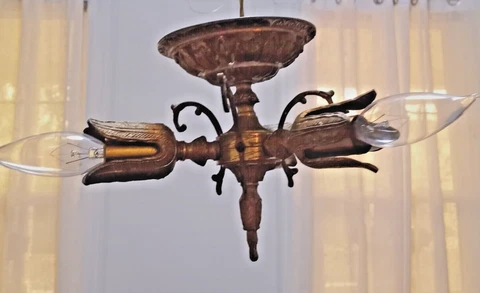 Antique/Vintage French Cast Bronze (3) Light Ceiling Fixture Cover