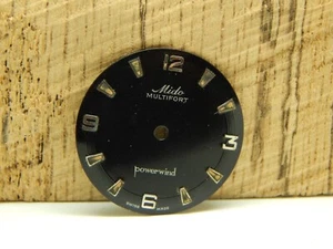 Black Vintage Mido Watch Dial 25.57mm Arrow Markers Multifort Powerwind NOS - Picture 1 of 4