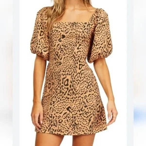 Billabong Paradise Leopard Puff Sleeve Mini Sz. L Dress NWT - Picture 1 of 13