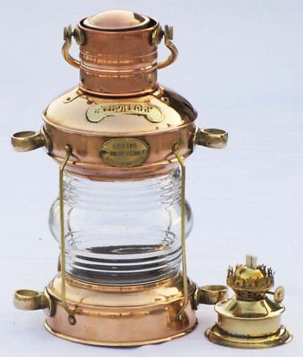 Anchor Oil Lamp Brass & Copper  ~ Nautical Maritime Ship Lantern ~ Boat Light • 78$