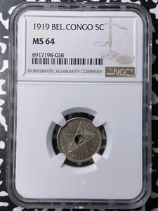 1919 Belgian Congo 5 Centimes NGC MS64 Lot#G9498 Choice UNC! - Picture 1 of 3
