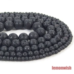 Cuentas espaciadoras redondas de piedras preciosas de lava volcánica natural 15,5"" 4 mm 6 mm 8 mm 10 mm 12 mm - Imagen 1 de 7