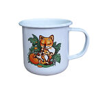 Omelia 13 0z Enamel Mug with "Foxes" Illustration, Camping Enamel Mug