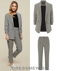 Dorothy Perkins Black/Ivory Check Ruched Sleeve Blazer Jacket Trousers Suit Set - Picture 1 of 11