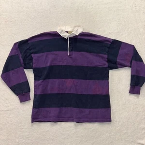 VTG LL Bean Shirt Mens XL Preppy Rugby Purple Striped Long Sleeve Polo *READ* - Imagen 1 de 11