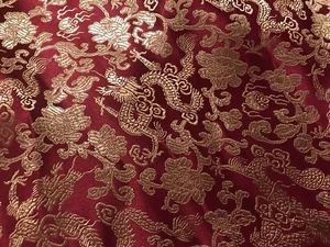 Burgundy Gold Dragon Brocade Fabric 45” Width Sold By The Yard - Picture 1 of 4