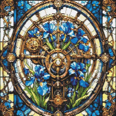 Iris and Stained Glass, Steampunk Style. PatternKeeper compatible PDF. - Image 1 of 4
