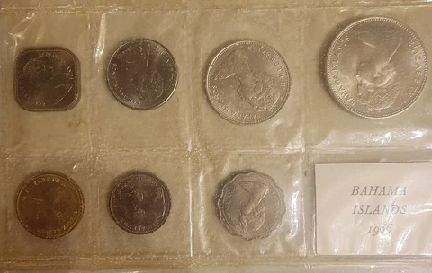 1966 Bahama 7 Coin Mint Set In Cellophane No Envelope Or C.O.A. Free Shipping Cover
